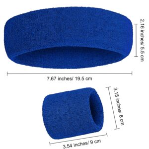 Bememo Striped Sweatbands Set - 2 Sports Headbands and 4 Wristbands for Men and Women (Blue, 6 Pieces)