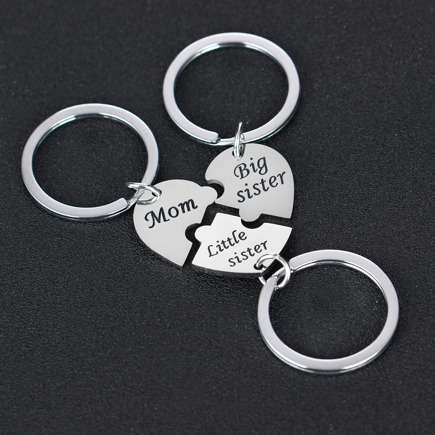 YEEQIN 3PCs/Set Mom Big Sister Little Sister Keychains Set Mother Daughters Matching Heart Pendant Jewley Set