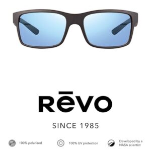 Revo Sunglasses Crawler XL: Polarized Performance Rectangle Sport Wrap Frame, Matte Black Frame with Blue Water Lens