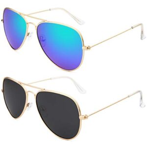 livho Sunglasses for Men Women Aviator Polarized Metal Mirror UV 400 Lens Protection (Gold Purple & Gold Black)