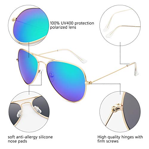 livho Sunglasses for Men Women Aviator Polarized Metal Mirror UV 400 Lens Protection (Gold Purple & Gold Black)