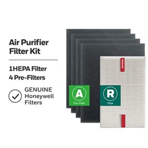 Honeywell HEPA Air Purifier Filter Kit – Includes 1 HEPA R Replacement Filter and 4 A Carbon Pre-Cut Pre-Filters – Airborne Allergen Air Filter Targets Wildfire/Smoke, Pollen, Pet Dander, and Dust