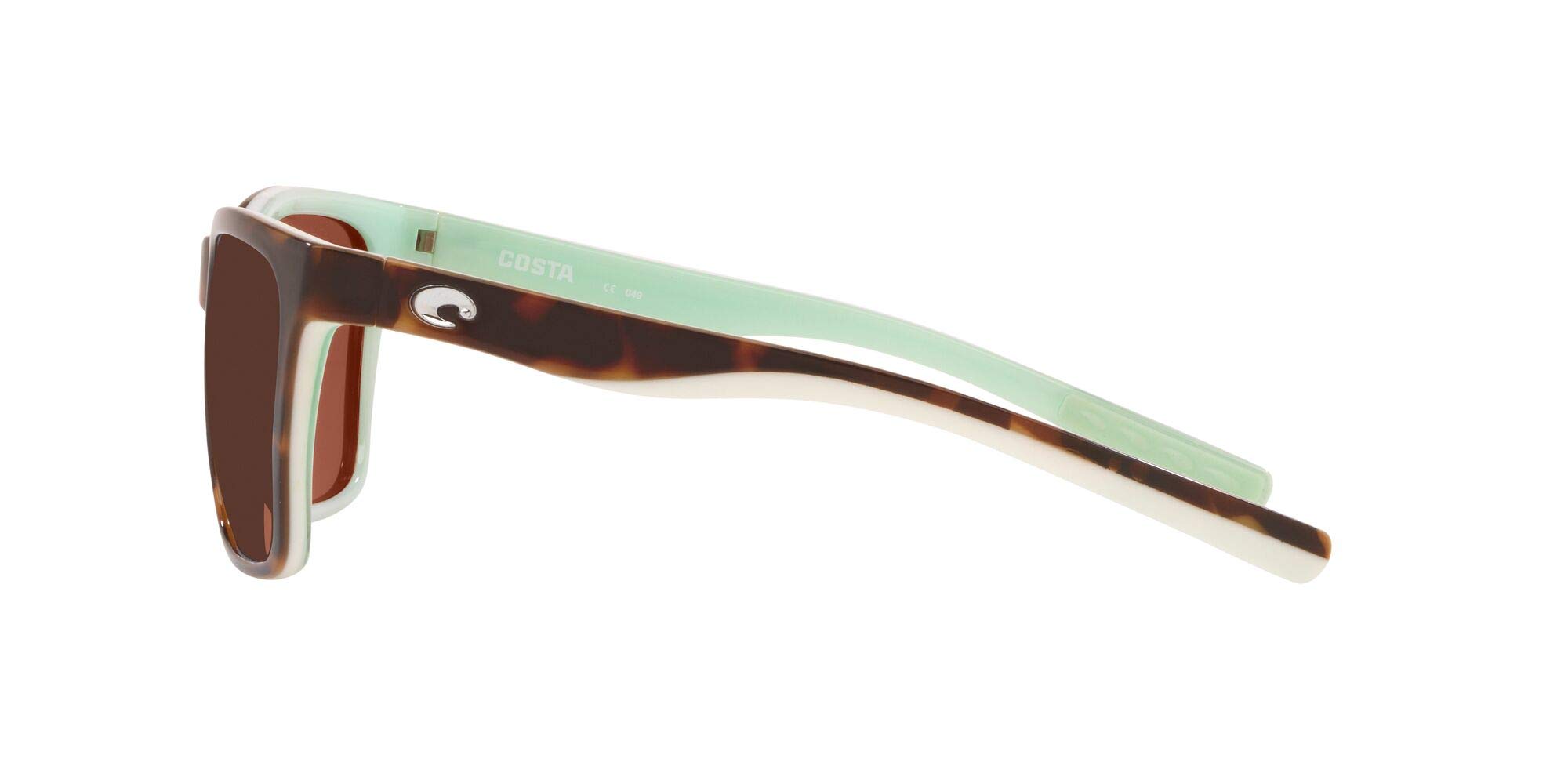 Costa Del Mar Womens Panga Square Sunglasses, Shiny Tort/White/Seafoam/Copper Polarized-580P, 56 mm