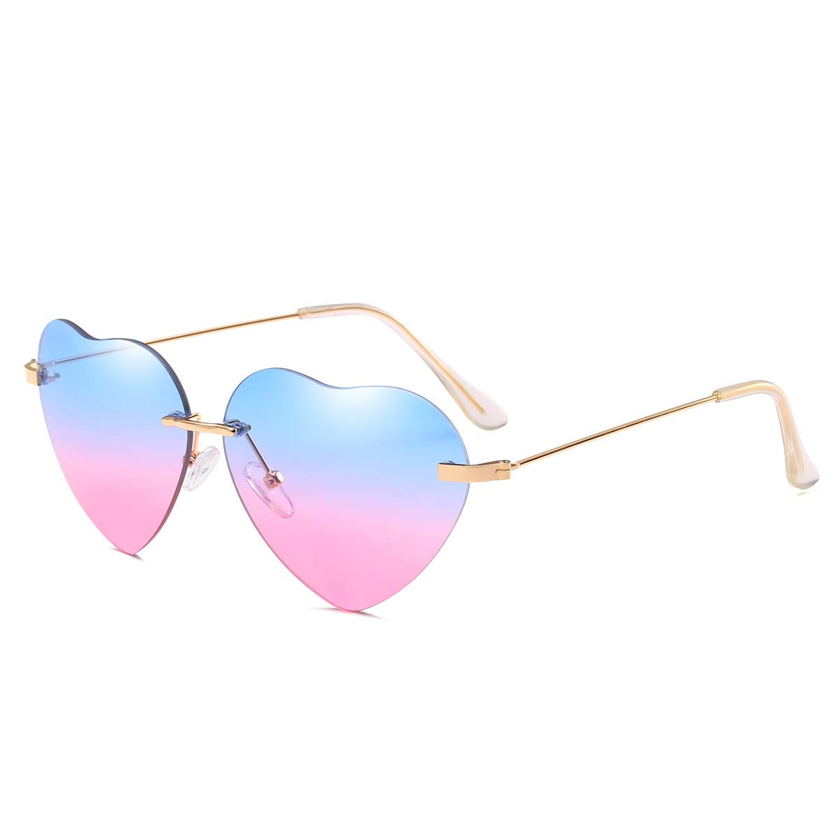 Dollger Heart Sunglasses for Women Cute Rave Heart Glasses Metal Frame Lovely Heart Style Blue and Pink lens