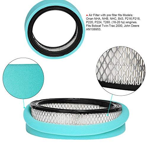 HIFROM Replace Air Filter Pre Cleaner Fuel Filter Clamp Replacement for Onan 140-2628 140-1228 140-2522 140-2628-01 Toro NN10774 John Deere AM106953 HE140-2628 Lawn Mower Air Cleaner (1 Set)