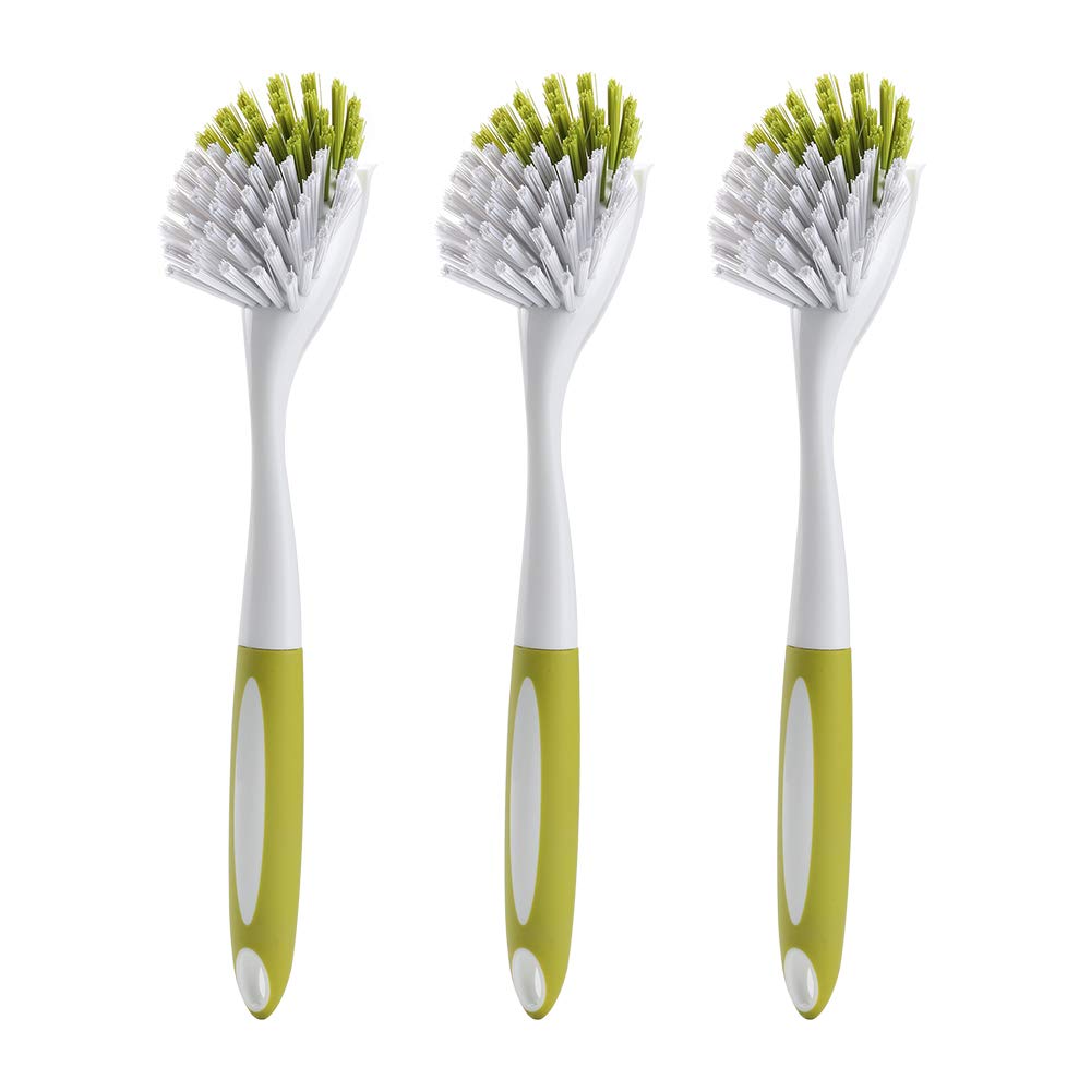 YeuDeuy Scrub Brush for Dish Kitchen Sink Pot Pan with Stiff Bristles, Yellow-Green 3pcs