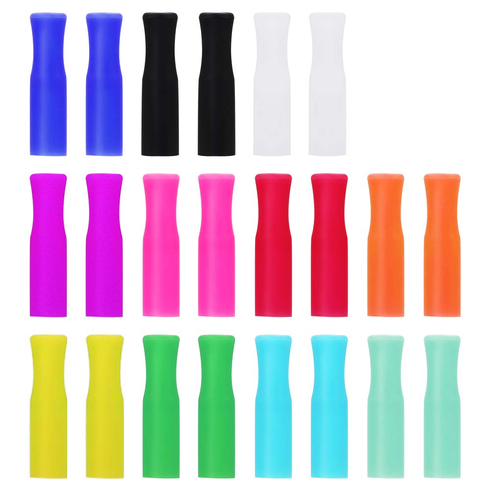 22Pcs Reusable Silicone Straw Tips, Multi-color Food Grade Straws Tips Covers Only Fit for 1/4 Inch Wide(6MM Out diameter) Stainless Steel Straws by Accmor