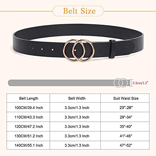 SUOSDEY Women Leather Belt Fashion Double O-Ring Soft Faux Leather Waist Belts For Jeans Dress