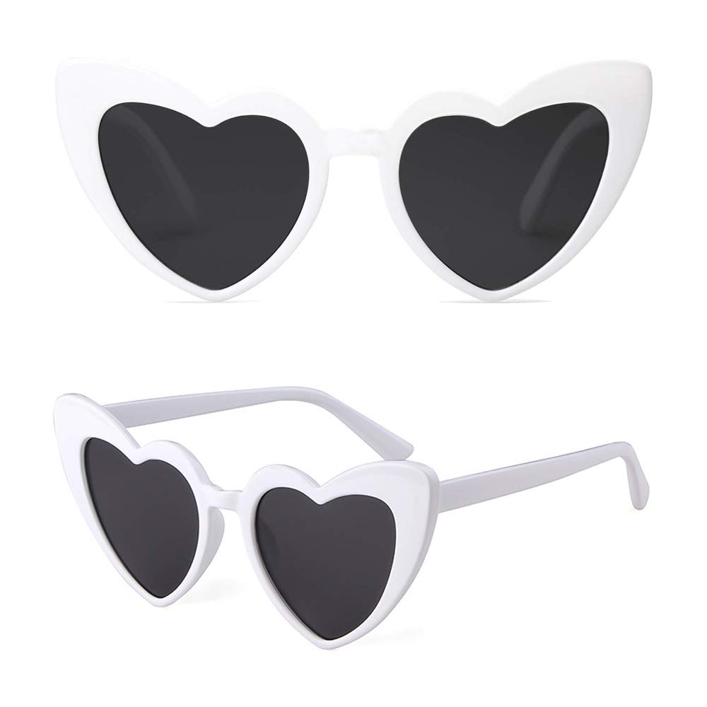 boqopod Clout Heart Shaped Sunglasses Goggles Vintage Cat Eye Mod Style Retro Kurt Cobain Glasses (White)