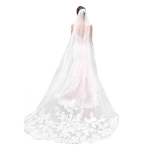 Olbye Women’s Wedding Veil 108 Inch Cathedral Lace Veil White Single Tier 1 T Long Veils for Brides Long Bridal Veil (White)