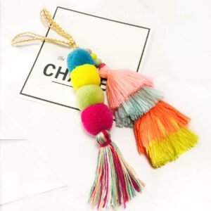 QTMY Cute Pom Pom Tassel Boho Purse Charms for Handbags Bag Pendant Keyring Keychain for Women Purse Decor