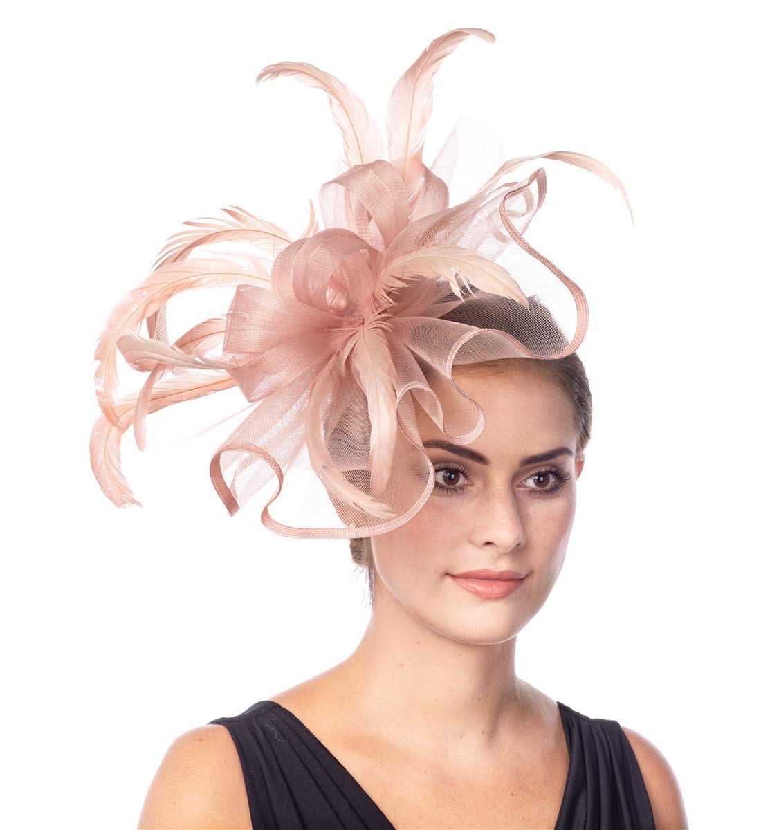 Lucky Leaf Girl Lady Hat Headwear Organza Church Feather Clip Fascinators Hat Wedding Party Kentucky Derby Cap for Women(F-5-Dark Pink)