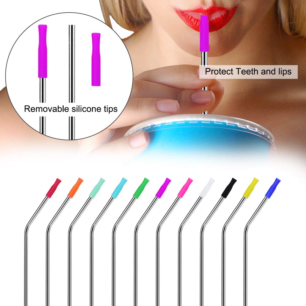 22Pcs Reusable Silicone Straw Tips, Multi-color Food Grade Straws Tips Covers Only Fit for 1/4 Inch Wide(6MM Out diameter) Stainless Steel Straws by Accmor