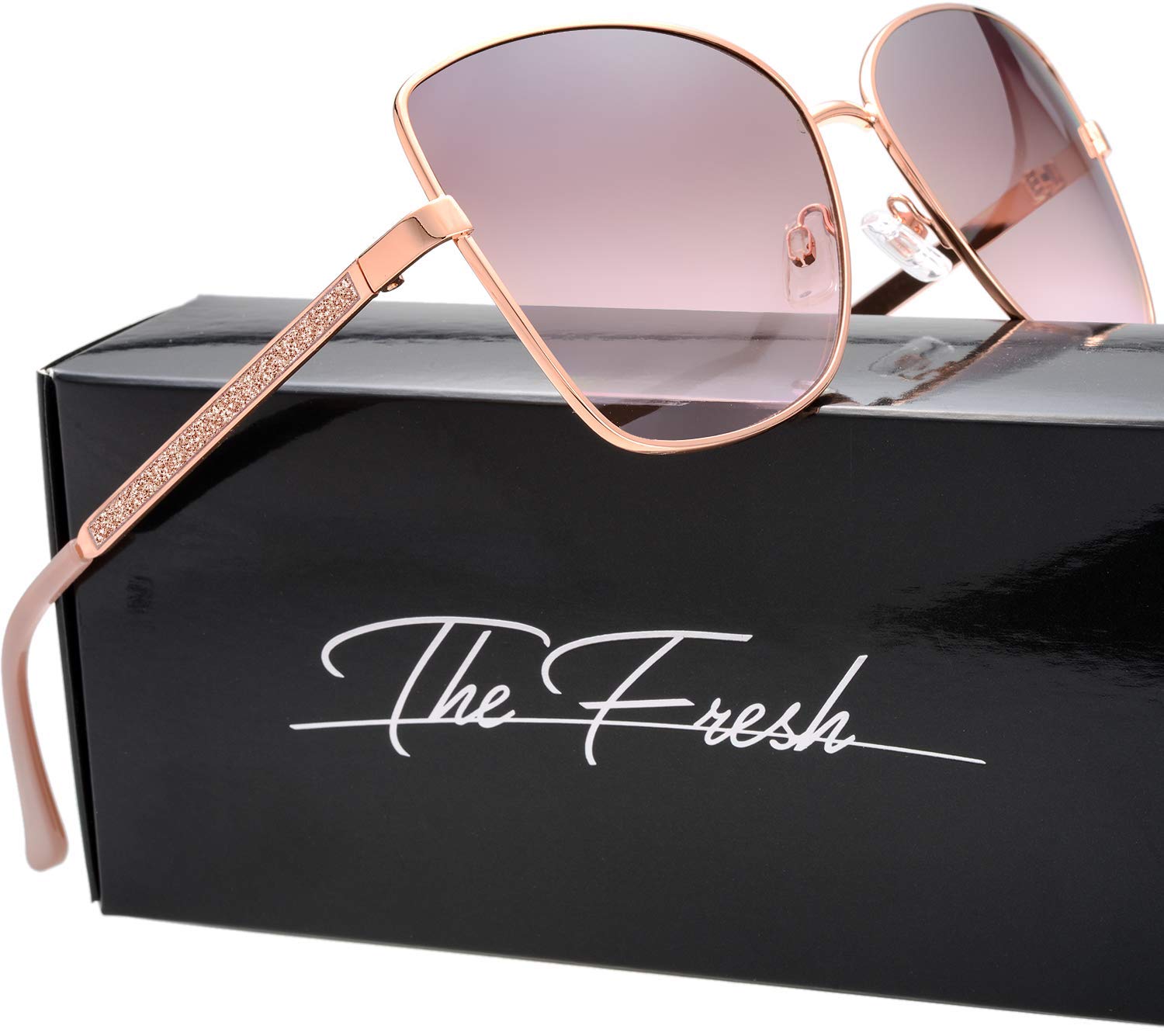 The Fresh Classic Crystal Elegant Women Beauty Design Sunglasses Gift Box (L173-Rose Gold, Brown/Pink)