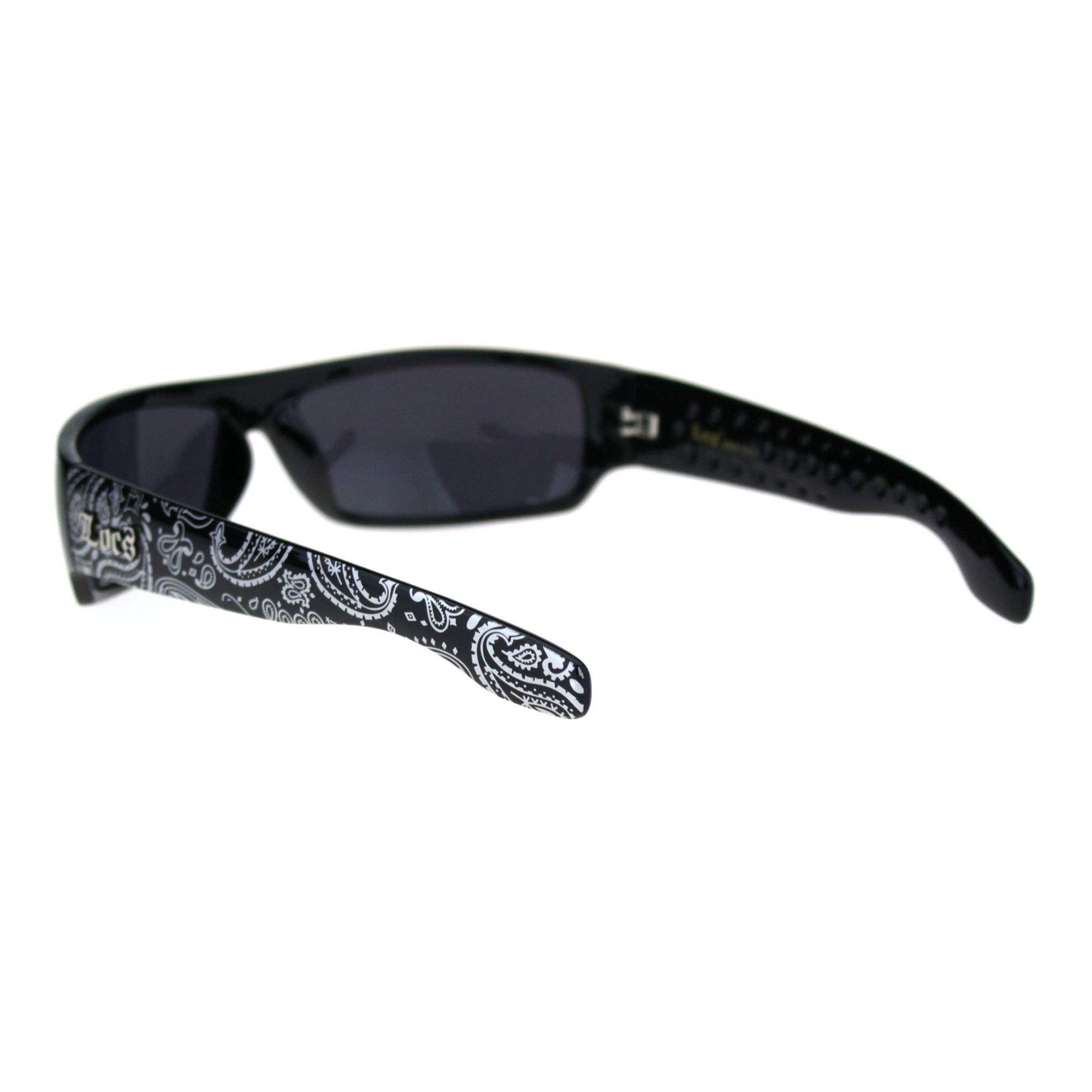 Locs Mad Dog Hardcore Gangster Cholo Narrow Rectangular Sunglasses Black Bandana