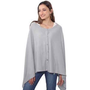 MissShorthair Women's Lightweight Knitted Scarf Poncho Sweater Cape Shawl Versatile Spring Summer Ponchos Wraps Light Grey