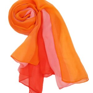 uxcell Long Chiffon Light Wedding Scarf Silky Gradient Color Party Shawl Spring Summer Beach Wrap for Women 63"x19.6" Red Orange Pink