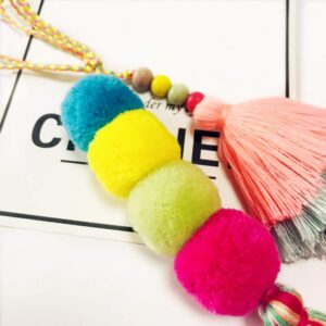 QTMY Cute Pom Pom Tassel Boho Purse Charms for Handbags Bag Pendant Keyring Keychain for Women Purse Decor