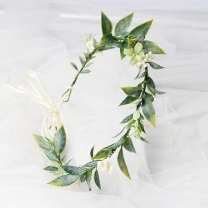 DDazzling Green Leaf Floral Crown Eucalyptus Flower Women Girls Headband Flower Headpiece Bridal Halo Photo Prop (Green)