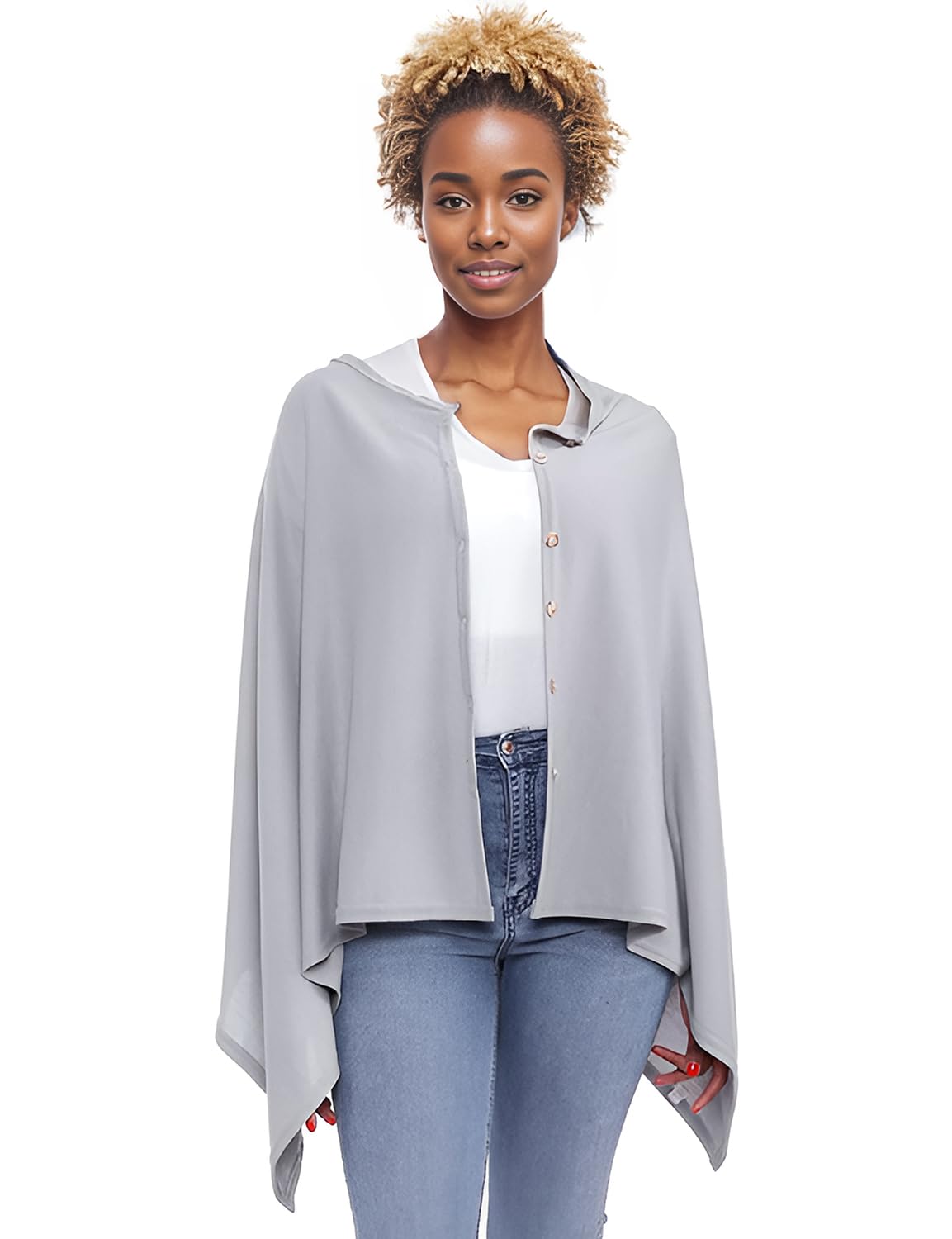 MissShorthair Women's Lightweight Knitted Scarf Poncho Sweater Cape Shawl Versatile Spring Summer Ponchos Wraps Light Grey