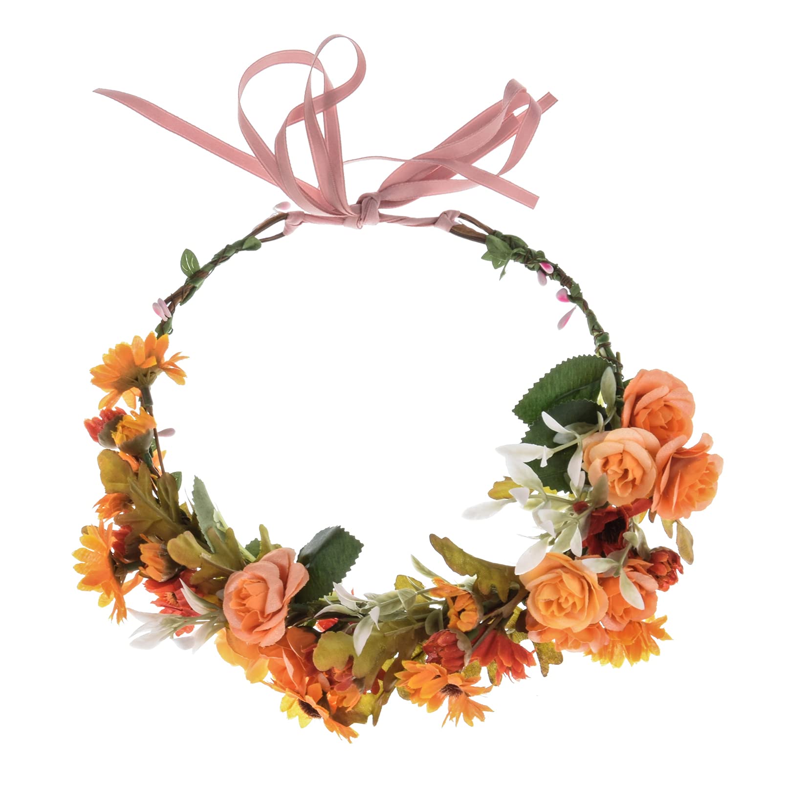 DDazzling Green Leaf Floral Crown Eucalyptus Flower Women Girls Headband Flower Headpiece Bridal Halo Photo Prop (Yellow Orange Green)