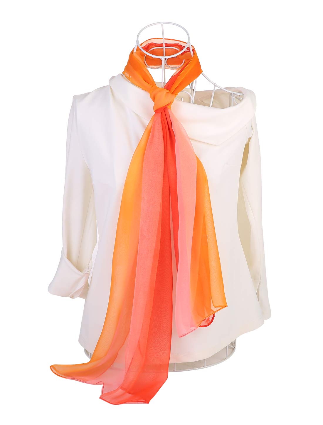 uxcell Long Chiffon Light Wedding Scarf Silky Gradient Color Party Shawl Spring Summer Beach Wrap for Women 63"x19.6" Red Orange Pink