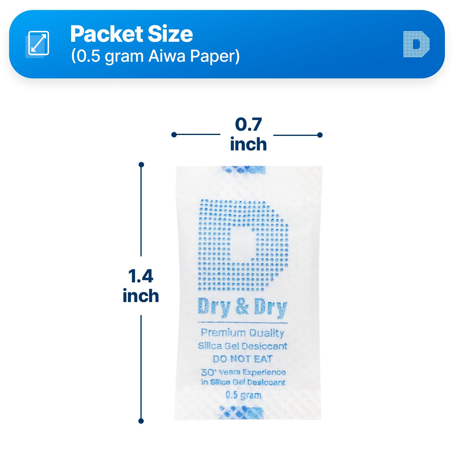 Dry & Dry 0.5(Half) Gram [100 Packets] Silica Gel Packets Desiccants Silica Gel Packs - Food Safe Silica Packets Silica Gel Desiccant Packs for Storage