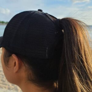 Solid Ponytail Hat Baseball Cap Cotton Mesh High Bun Pony Cap Women 56-58cm (22"-23") (Black_and_Grey_2pcs, Adjustable, m)