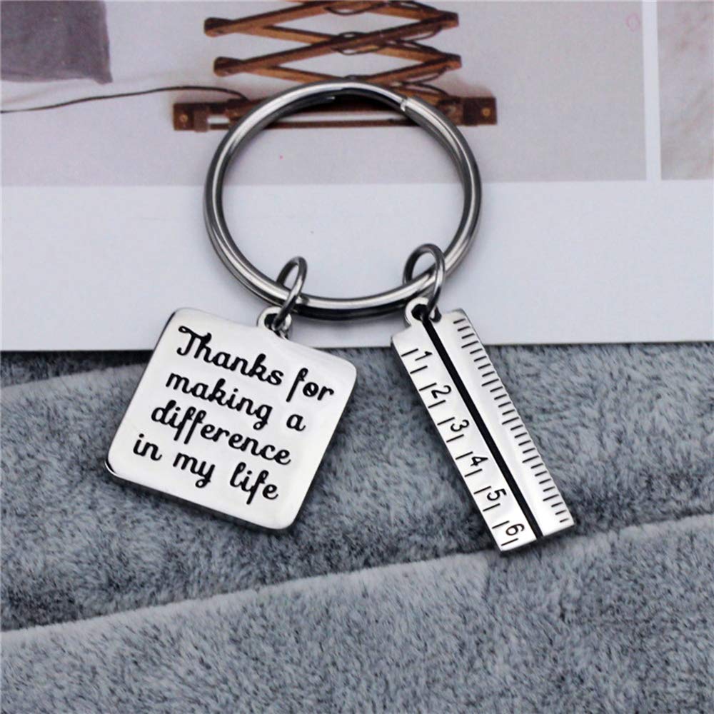 XGAKWD Teacher Appreciation Gift Keychain - Thanks for Making a Difference in My Life Teacher Key Chain for Women Men, Birthday Graduation Christmas Gifts for Teachers (Ruler)