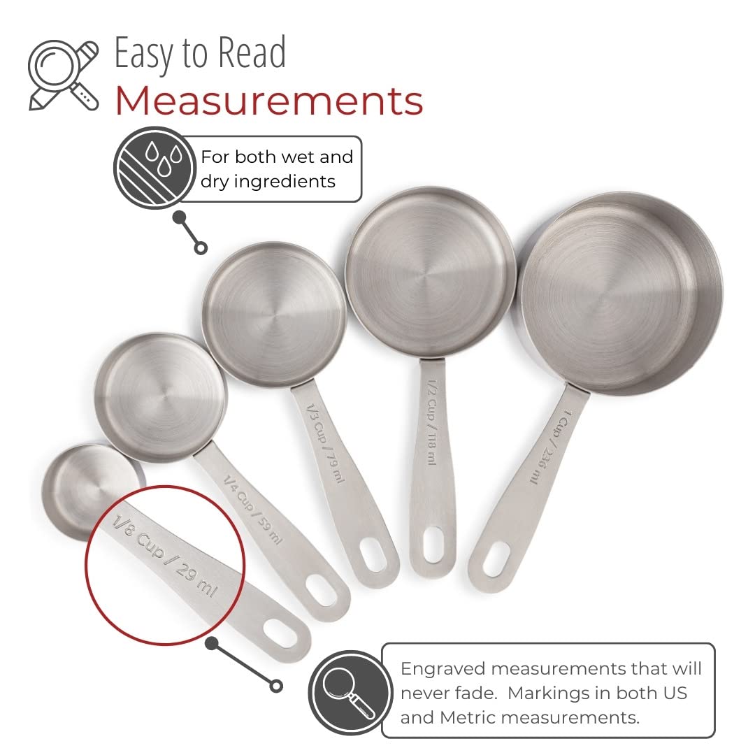 husMait Stainless Steel Measuring Cups - 5 Piece Heavy Duty Measuring Cup Set with Storage Ring