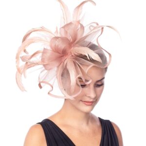 Lucky Leaf Girl Lady Hat Headwear Organza Church Feather Clip Fascinators Hat Wedding Party Kentucky Derby Cap for Women(F-5-Dark Pink)