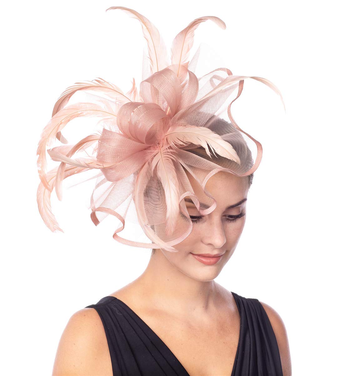 Lucky Leaf Girl Lady Hat Headwear Organza Church Feather Clip Fascinators Hat Wedding Party Kentucky Derby Cap for Women(F-5-Dark Pink)