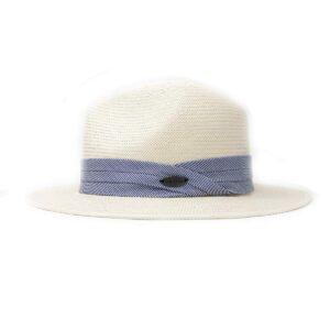 Wallaroo Hat Company – Women’s Monterey Fedora – UPF 50+ Sun Protection, Natural Fiber with Adjustable Size for Medium Crowns – Ideal Sun Hat for Casual Summer Looks and Outdoor Events (Natural/Blue)