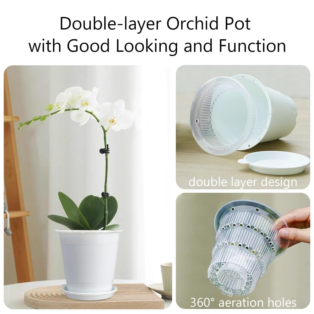 Meshpot 4 inch Clear Orchid Pots with Holes Match White Plastic Orchid Planter,Set of 2,Double Layer Plant Nursery Pots Own Scientific Controlling Roots Technology