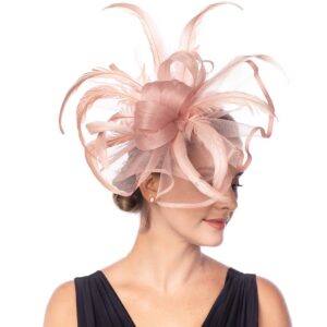 Lucky Leaf Girl Lady Hat Headwear Organza Church Feather Clip Fascinators Hat Wedding Party Kentucky Derby Cap for Women(F-5-Dark Pink)