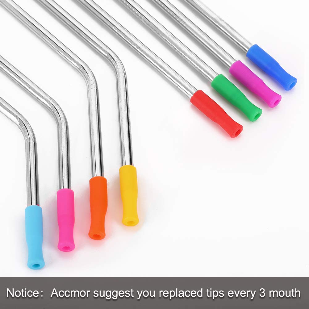 22Pcs Reusable Silicone Straw Tips, Multi-color Food Grade Straws Tips Covers Only Fit for 1/4 Inch Wide(6MM Out diameter) Stainless Steel Straws by Accmor