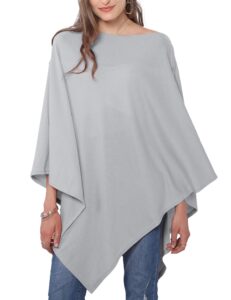 missshorthair women's lightweight knitted scarf poncho sweater cape shawl versatile spring summer ponchos wraps light grey