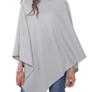 MissShorthair Women's Lightweight Knitted Scarf Poncho Sweater Cape Shawl Versatile Spring Summer Ponchos Wraps Light Grey