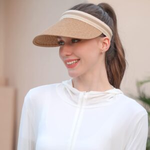 MK MATT KEELY Women's Visor Summer Lady Sun Hat Wide Brim Straw Cap Khaki