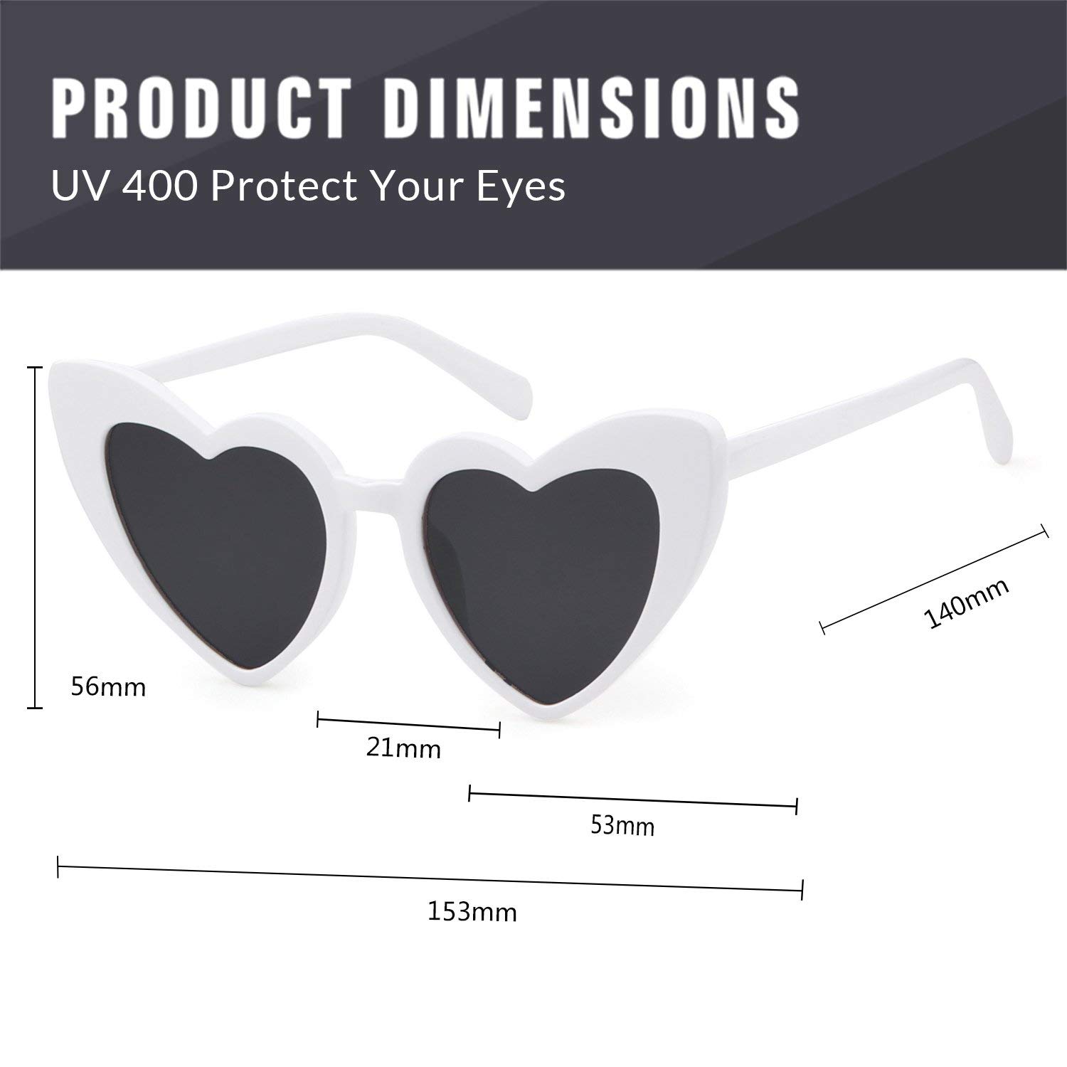 boqopod Clout Heart Shaped Sunglasses Goggles Vintage Cat Eye Mod Style Retro Kurt Cobain Glasses (White)