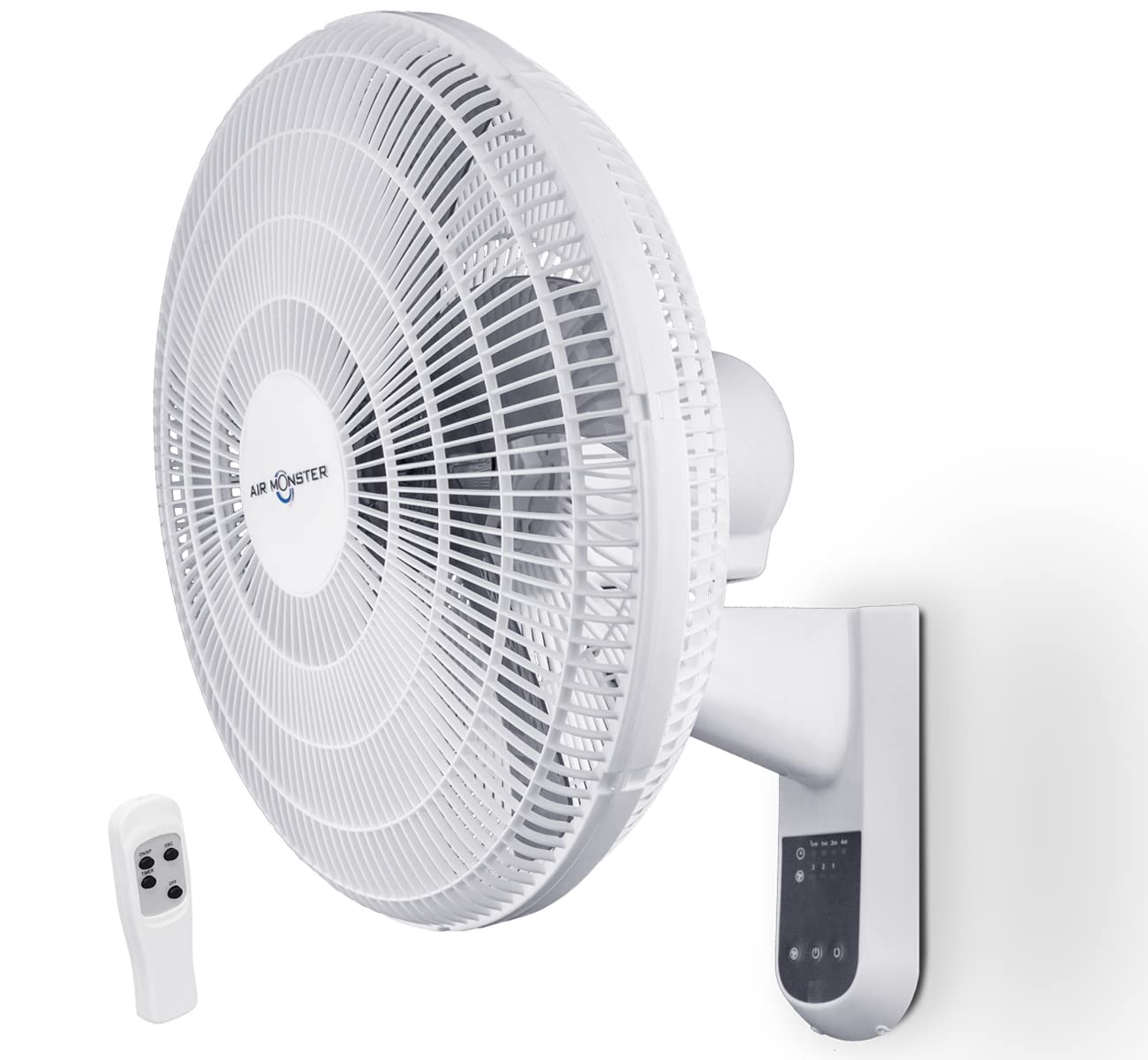 Air Monster 16 Inch Wall Mount Fan with Remote Control, Garage Fan, High Velocity Wall Fan, 70 Degree Oscillating Wall fan with Remote, 3 Speed, Adjustable Tilt, ETL, White