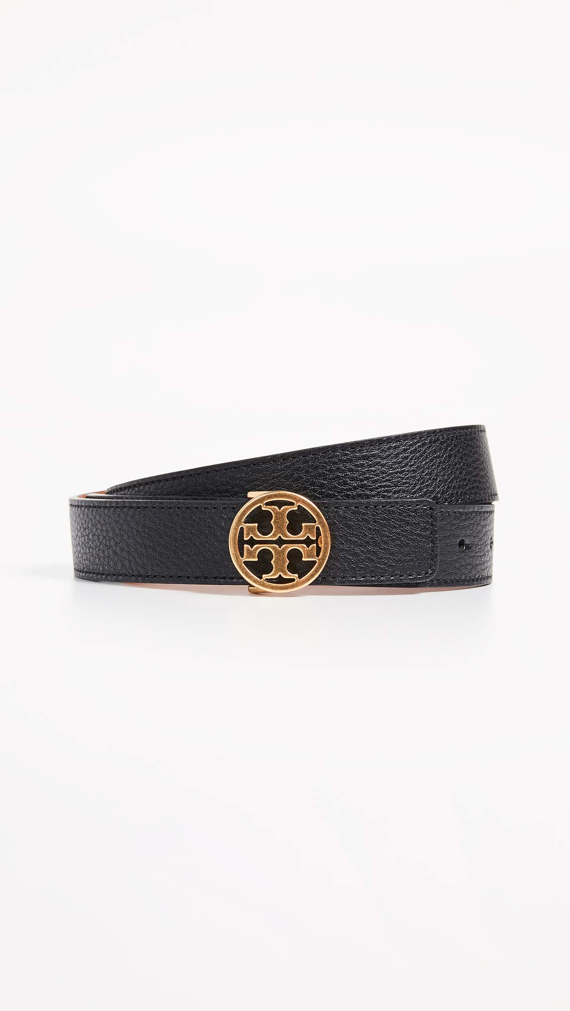 Tory Burch Women's 1" Miller Reversible Belt, Black/Gold, L