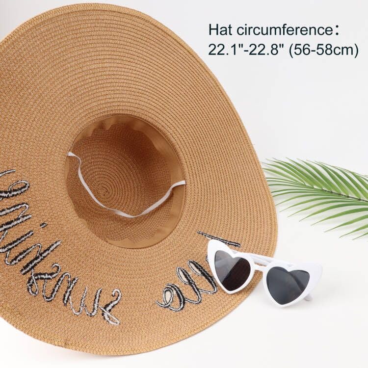 DRESHOW Big Straw Sun Hats for Women Floppy Foldable Roll up Beach Cap Sun Hat UPF 50+ Vacation Honeymoon Embroidered Hat