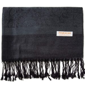 paisley pashmina silk scarf shawl jacquard cashmere wrap stole two tones reversible (deep grey/black)