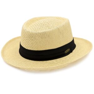 panama jack men's gambler straw hat - lightweight, 3" big brim, inner elastic sweatband, 3-pleat ribbon hat band (black, large/x-large)