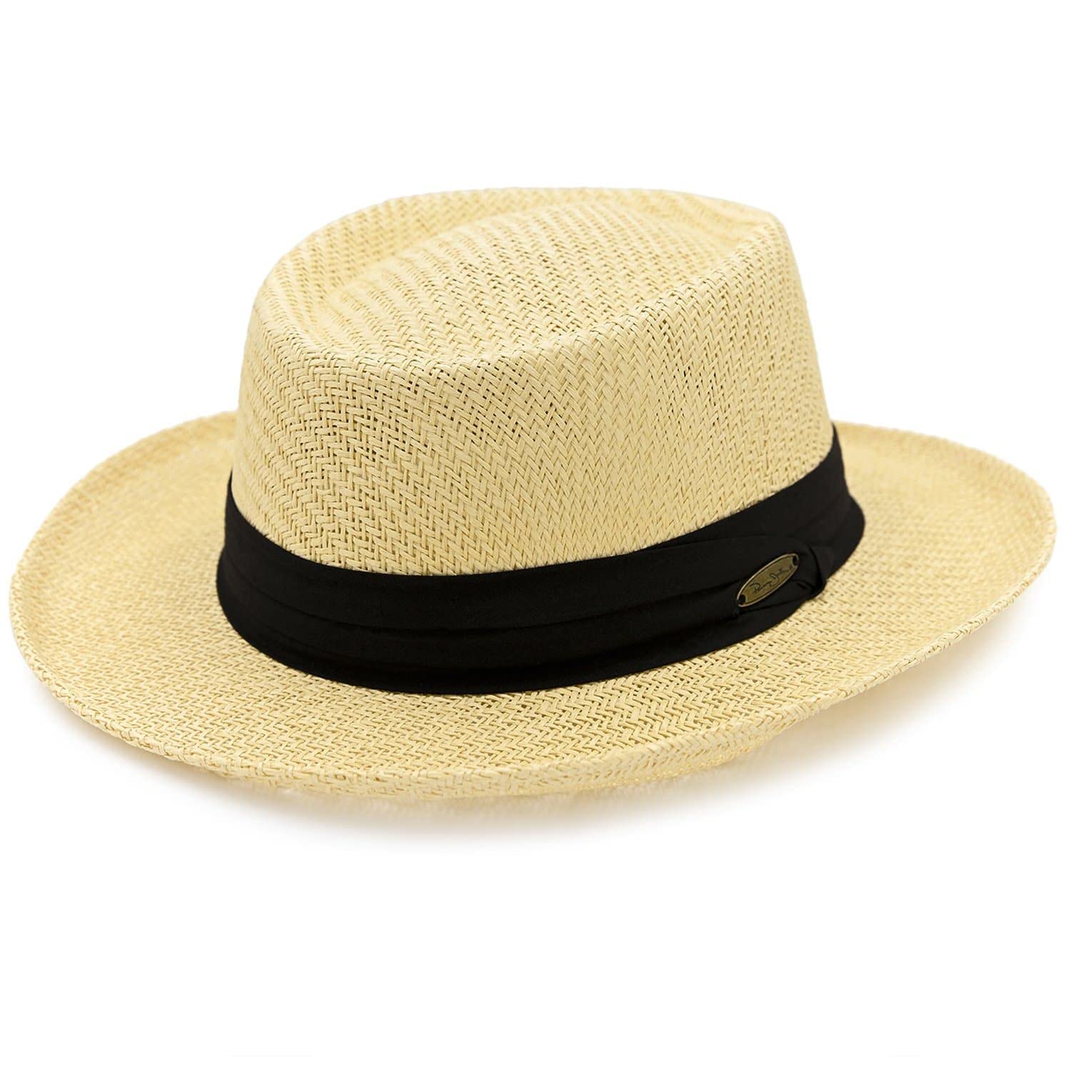 Panama Jack Men's Gambler Straw Hat - Lightweight, 3" Big Brim, Inner Elastic Sweatband, 3-Pleat Ribbon Hat Band (Black, Large/X-Large)