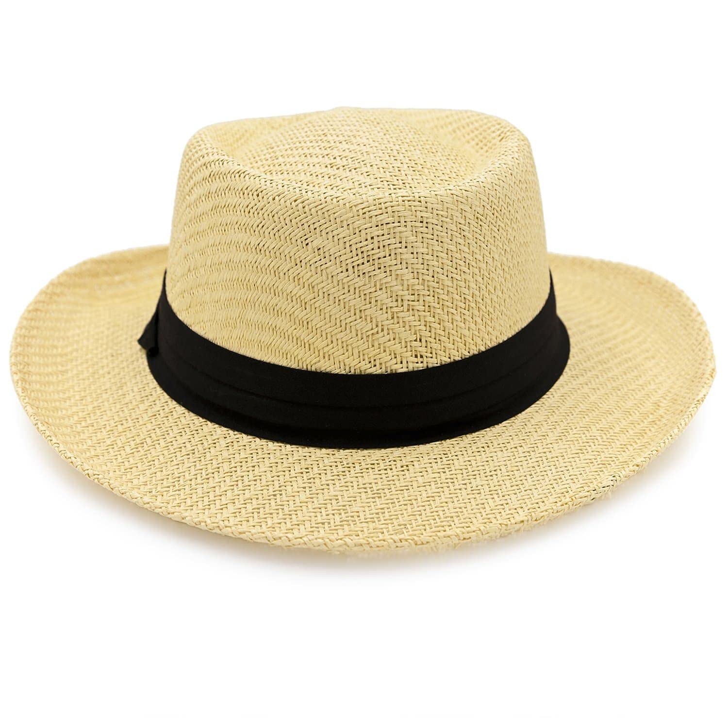 Panama Jack Men's Gambler Straw Hat - Lightweight, 3" Big Brim, Inner Elastic Sweatband, 3-Pleat Ribbon Hat Band (Black, Large/X-Large)