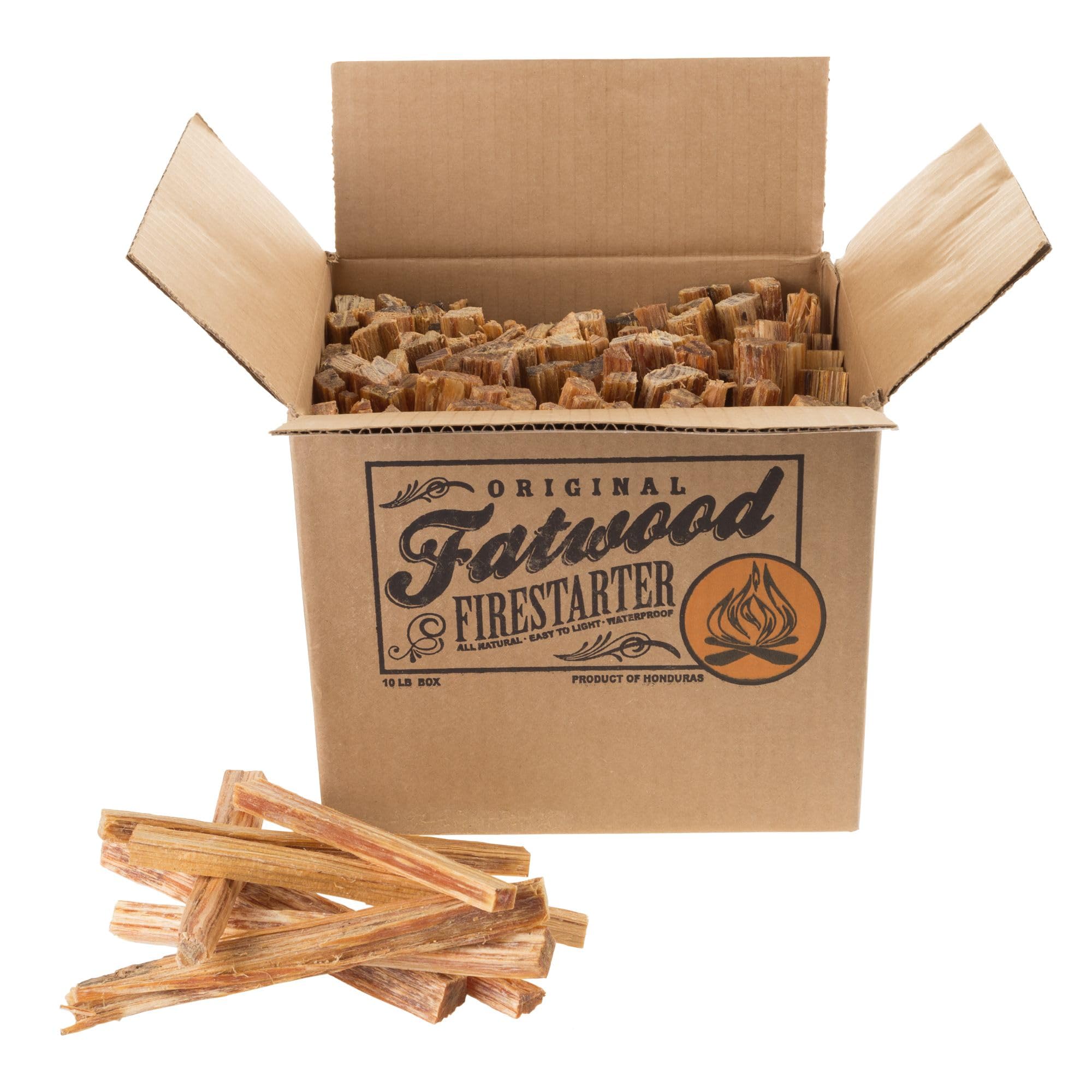 Fatwood Pine Wood Fire Sticks - 10lb Box of Indoor or Outdoor Fire Starters for Campfires, Grills, Wood Stoves, Firepits, or Fireplaces by Pure Garden