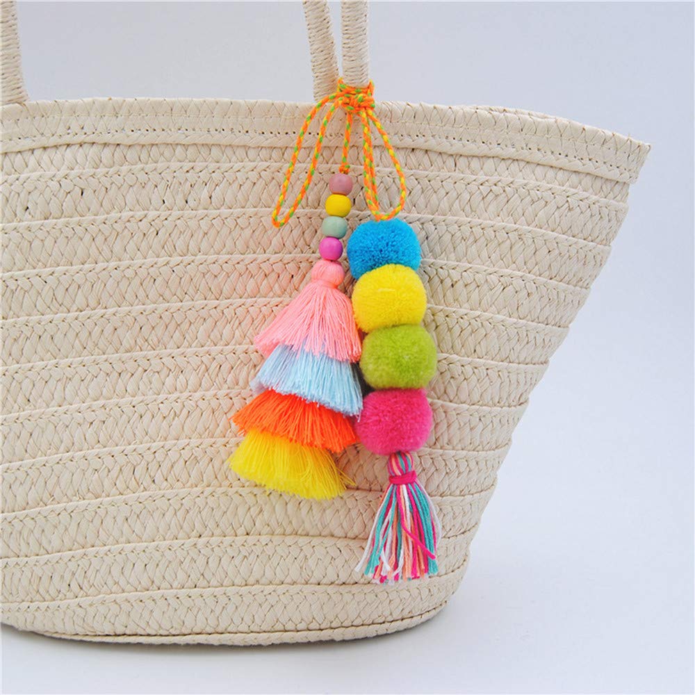 QTMY Cute Pom Pom Tassel Boho Purse Charms for Handbags Bag Pendant Keyring Keychain for Women Purse Decor