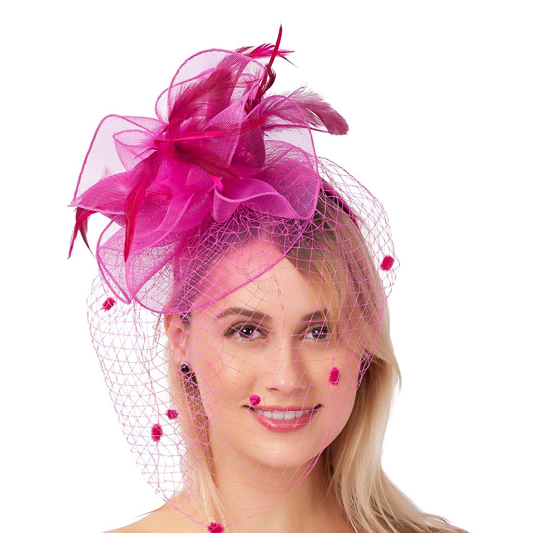 FELIZHOUSE Kentucky Derby Fascinators for Women Girls Tea Party Hats Cocktail Flower Veil Feathers Headband with Hair Clip